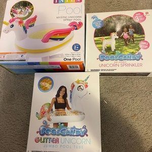 Kiddie pool unicorn set with floater and sprinklers NEW